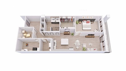 Floor plan for 1 bed, 1.5 baths, 1287 sqft